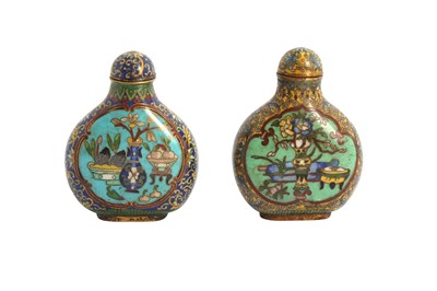 Lot 639 - TWO CHINESE CLOISONNE SNUFF BOTTLES.