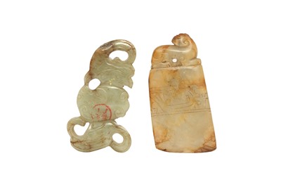 Lot 162 - TWO CHINESE PALE CELADON JADE PLAQUES.