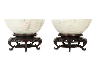 Lot 569 - A PAIR OF CHINESE JADEITE BOWLS.