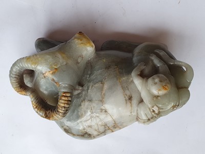 Lot 695 - FOUR CHINESE HARDSTONE 'BUFFALO' CARVINGS.