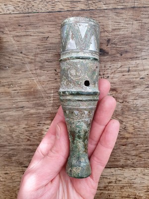 Lot 708 - A CHINESE BRONZE FERRULE.