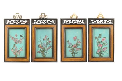 Lot 530 - A SET OF FOR CHINESE FAMILLE ROSE 'BLOSSOMS' PLAQUES.