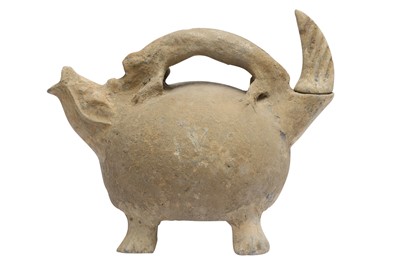 Lot 37 - A CHINESE POTTERY EWER OF ZOOMORPHIC FORM.