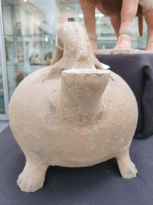 Lot 228 - A CHINESE POTTERY EWER OF ZOOMORPHIC FORM.