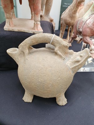 Lot 37 - A CHINESE POTTERY EWER OF ZOOMORPHIC FORM.
