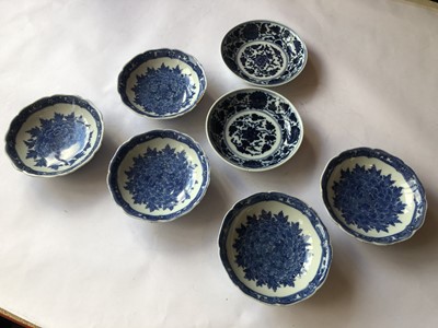 Lot 630 - SEVEN CHINESE BLUE AND WHITE DISHES.