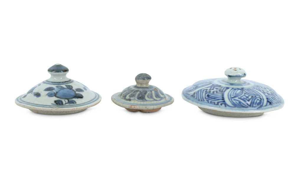 Lot 69 - THREE CHINESE BLUE AND WHITE PORCELAIN  COVERS.