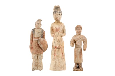 Lot 160 - THREE CHINESE POTTERY FIGURES.