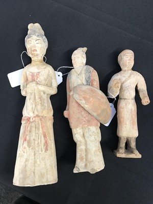 Lot 160 - THREE CHINESE POTTERY FIGURES.