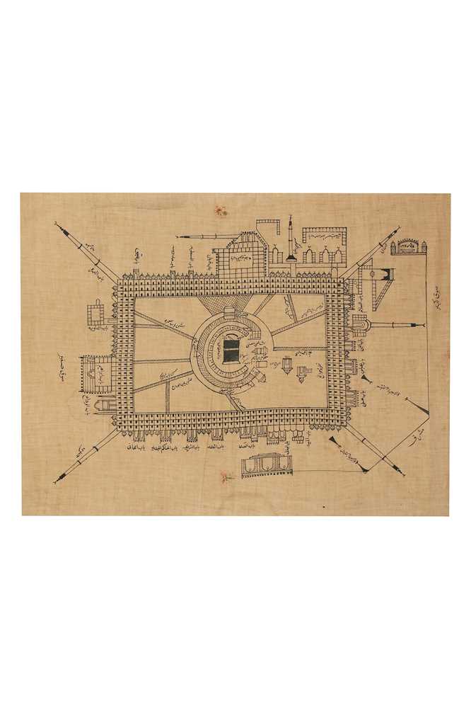 Lot 117 - A MAP WITH AN AERIAL VIEW OF KA'BA