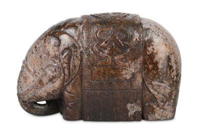 Lot 492 - A CHINESE HARDSTONE CARVING OF A CAPARISONED ELEPHANT, 20TH CENTURY