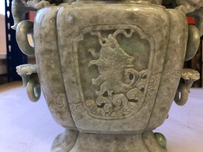 Lot 125 - A LARGE CHINESE CARVED JADEITE VASE AND COVER.