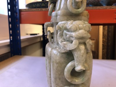 Lot 98 - A LARGE CHINESE CARVED JADEITE VASE AND COVER.