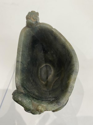 Lot 515 - TWO CHINESE GREEN JADE VESSELS AND A 'CARP' CARVING.