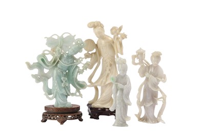 Lot 294 - FOUR CHINESE HARDSTONE FIGURES OF IMMORTAL MAIDENS.