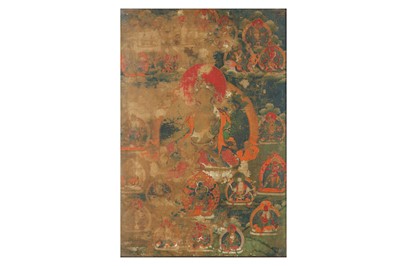 Lot 587 - A SINO-TIBETAN THANGKA OF GREEN TARA. Qing...