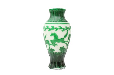 Lot 1014 - A CHINESE BEIJING GLASS GREEN-OVERLAY 'HORSE' VASE
