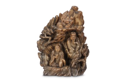 Lot 503 - A LARGE CHINESE SOAPSTONE 'MOUNTAIN' BOULDER CARVING.