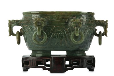Lot 224 - A CHINESE SPINACH-GREEN JADE INCENSE BURNER....