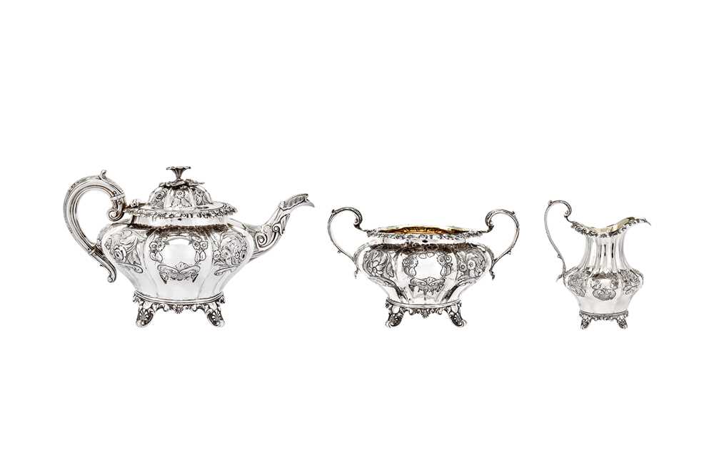 Lot 480 - A William IV sterling silver three-piece tea service, London 1836 by John Welby (reg. June 1834)