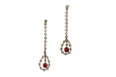 Lot 94 - A pair of synthetic ruby and diamond earrings...