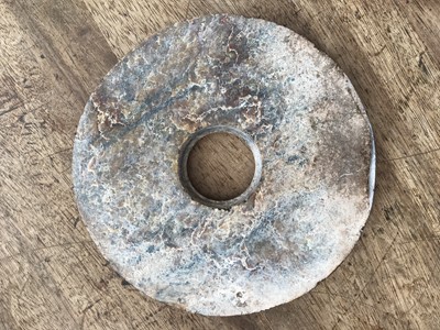 Lot 111 - THREE CHINESE JADE BI DISKS.