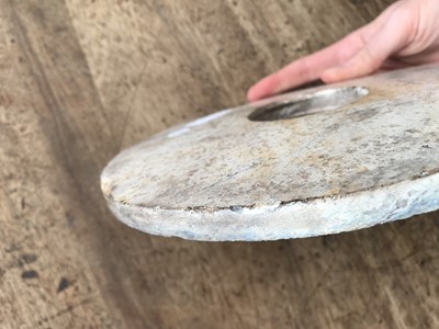 Lot 111 - THREE CHINESE JADE BI DISKS.