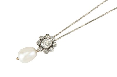 Lot 145 - A cultured pearl and diamond pendant necklace...