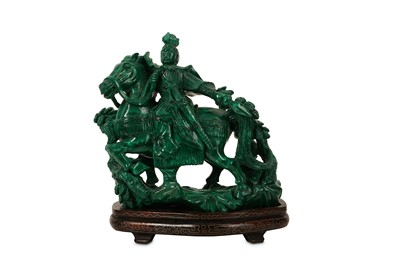 Lot 71 - A CHINESE MALACHITE CARVING OF A WARRIOR.