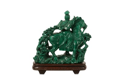 Lot 71 - A CHINESE MALACHITE CARVING OF A WARRIOR.