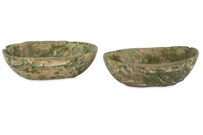 Lot 334 - TWO CHINESE GREEN-GLAZED POTTERY 'EAR' CUPS....