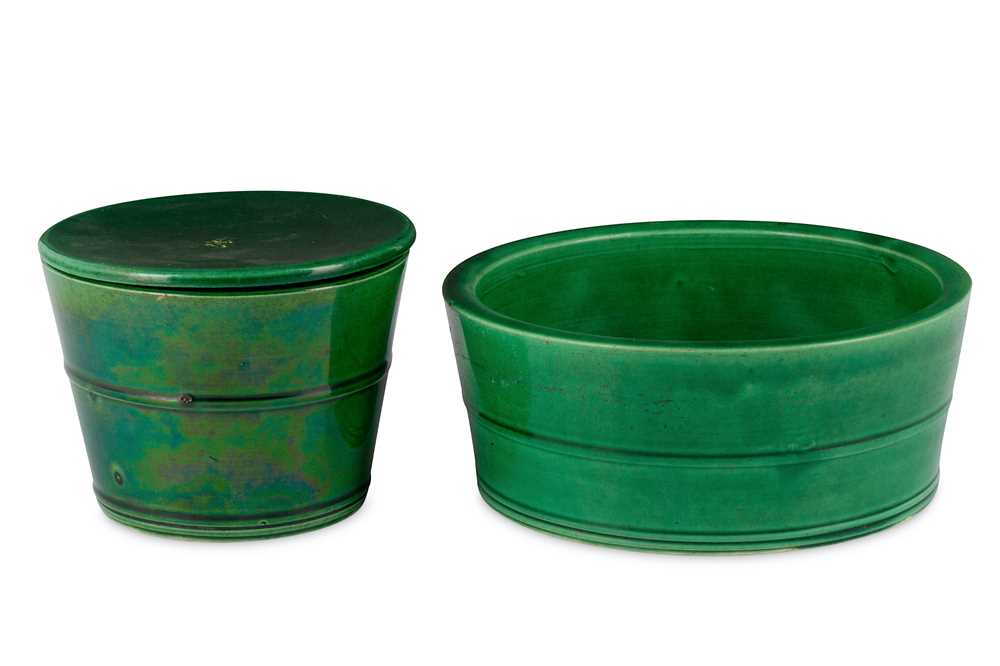 Lot 291 - Two Chinese green glazed incense burners and cover.