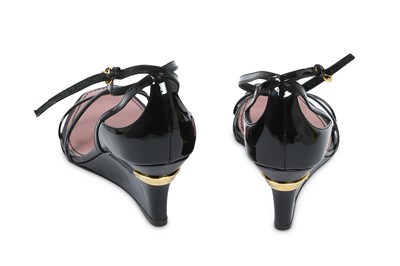 Lot 150 - Louis Vuitton Black Patent Wedge Sandals - size 37