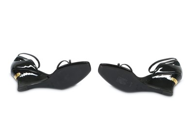 Lot 150 - Louis Vuitton Black Patent Wedge Sandals - size 37
