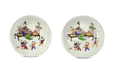Lot 243 - A pair of Chinese famile rose 'ladies and boys' dishes.