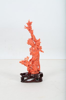 Lot 29 - A CHINESE CORAL CARVING OF MAGU.