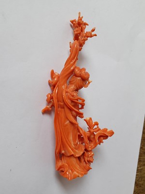 Lot 29 - A CHINESE CORAL CARVING OF MAGU.