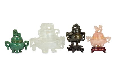 Lot 534 - FOUR CHINESE HARDSTONE INCENSE BURNERS AND...