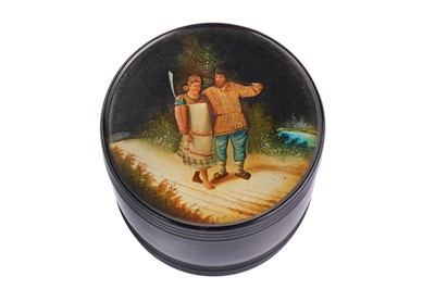Lot 116 - A late 19th century Russian lacquer tea caddy,...