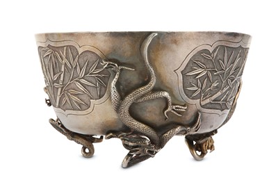 Lot 518 - A CHINESE SILVER ‘DRAGON AND BAMBOO’ BOWL....