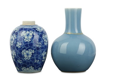 Lot 358 - A CHINESE BLUE AND WHITE PRUNUS VASE AND A...