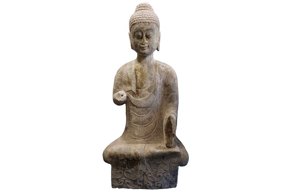 Lot 633 - A CHINESE STONE FIGURE OF A BUDDHA