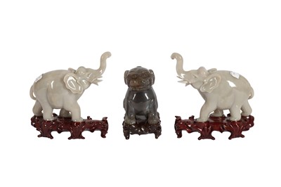 Lot 660 - THREE CHINESE HARDSTONE ANIMAL CARVINGS.