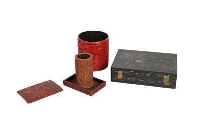Lot 686 - A SMALL COLLECTION OF CHINESE LACQUER ITEMS.