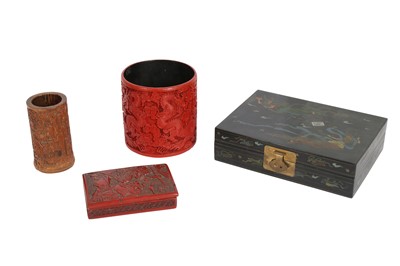 Lot 686 - A SMALL COLLECTION OF CHINESE LACQUER ITEMS.