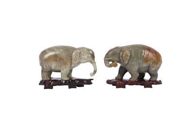 Lot 398 - TWO CHINESE PALE CELADON JADE 'ELEPHANT' CARVINGS.
