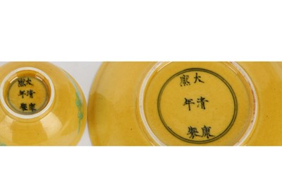 Lot 68 - A CHINESE YELLOW-GROUND GREEN 'DRAGON' TEA...