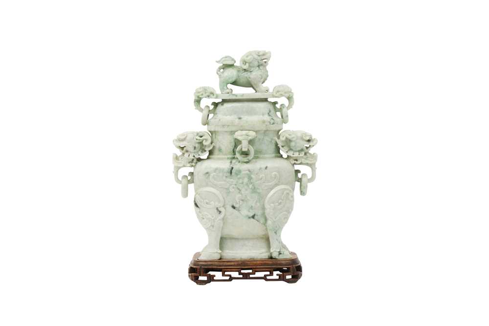 Lot 516 - A CHINESE JADEITE VASE AND COVER.