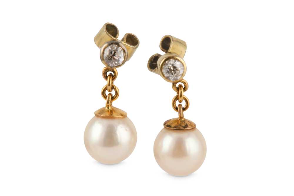 Lot 30 - A pair of cultured pearl and diamond earrings