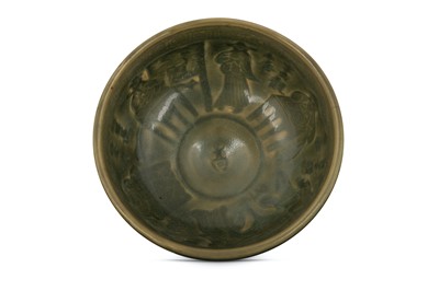 Lot 46 - A CHINESE MOULDED CELADON FIGURATIVE BOWL....